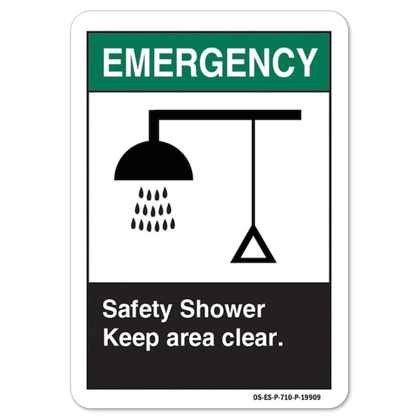 ANSI Emergency, Aluminum, 18" x 12", Landscape, Shower Keep Area Clear, Shower Keep Area Clear